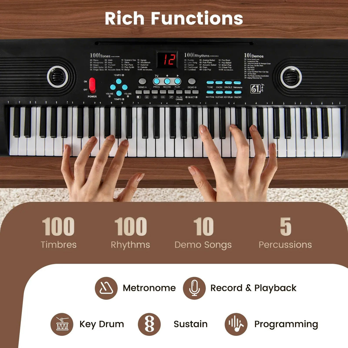 61 Key Electric Portable Digital Keyboard Piano for Beginner-Black, photo 4 of 10