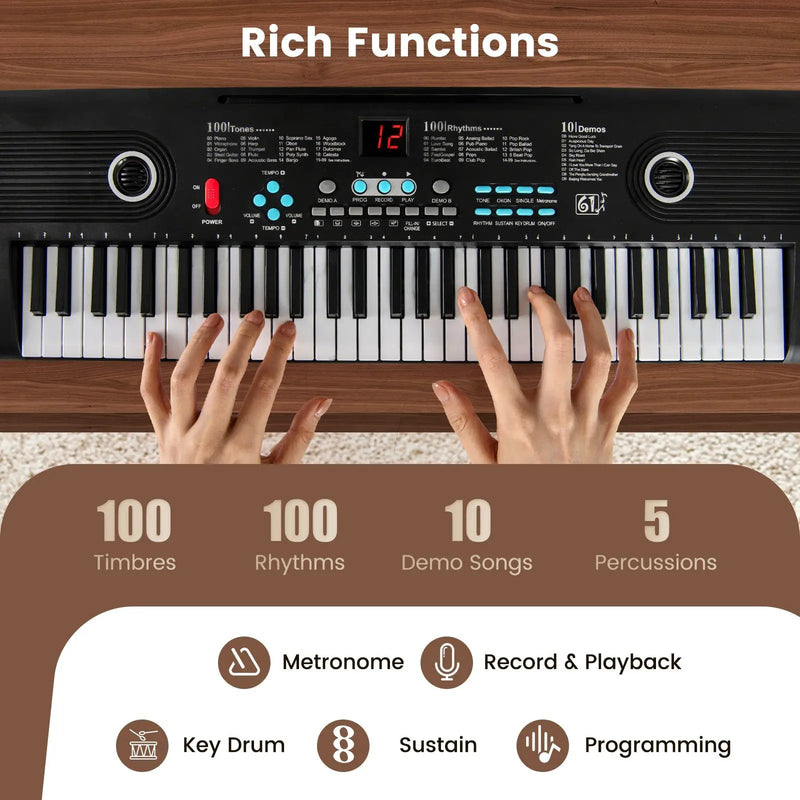 61 Key Electric Portable Digital Keyboard Piano for Beginner-Black by DirectDeals