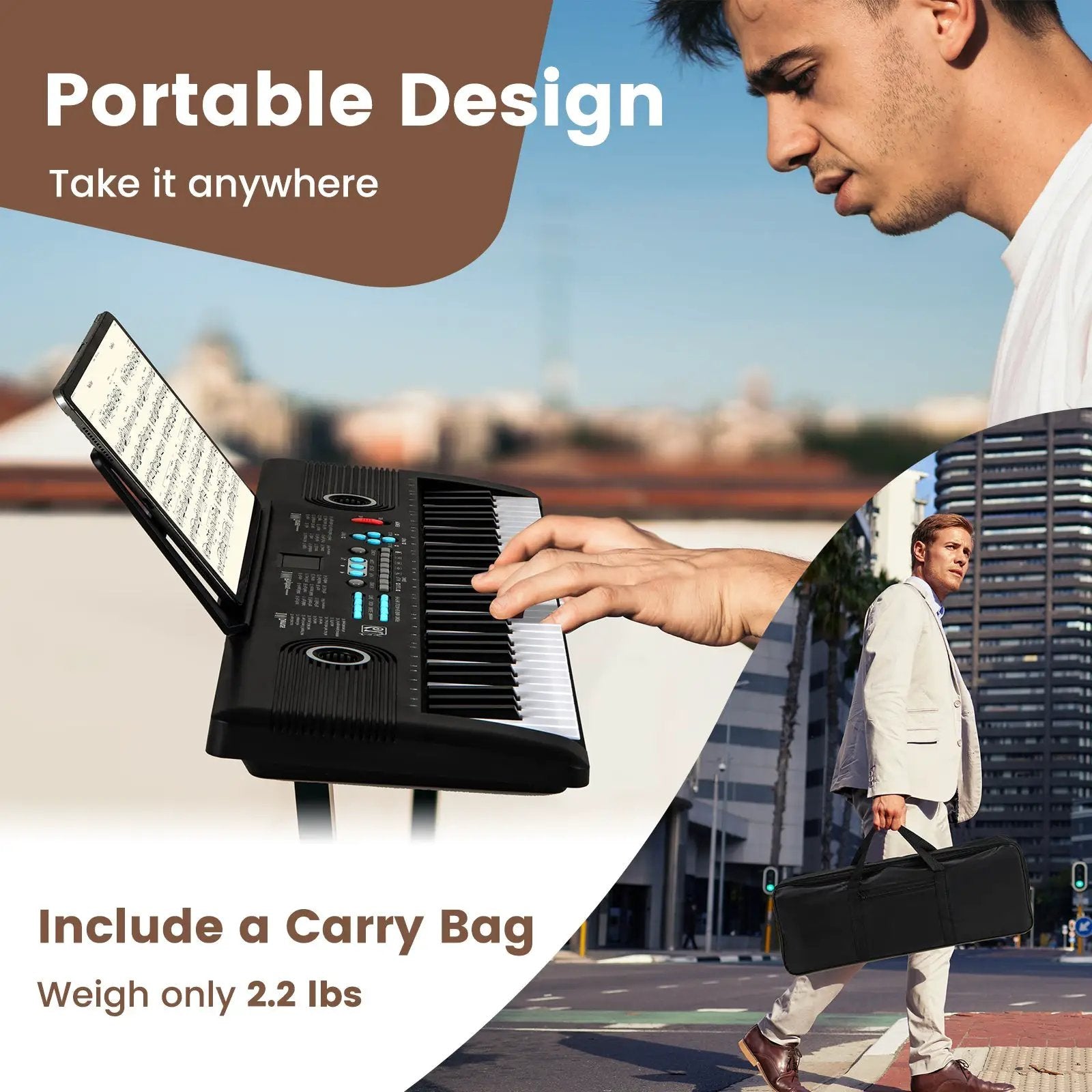 61 Key Electric Portable Digital Keyboard Piano for Beginner-Black by DirectDeals