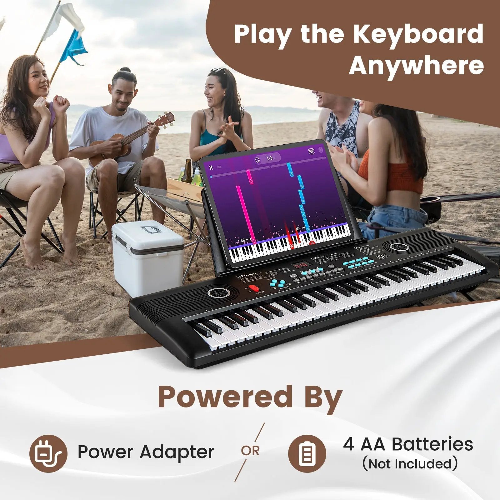 61 Key Electric Portable Digital Keyboard Piano for Beginner-Black by DirectDeals