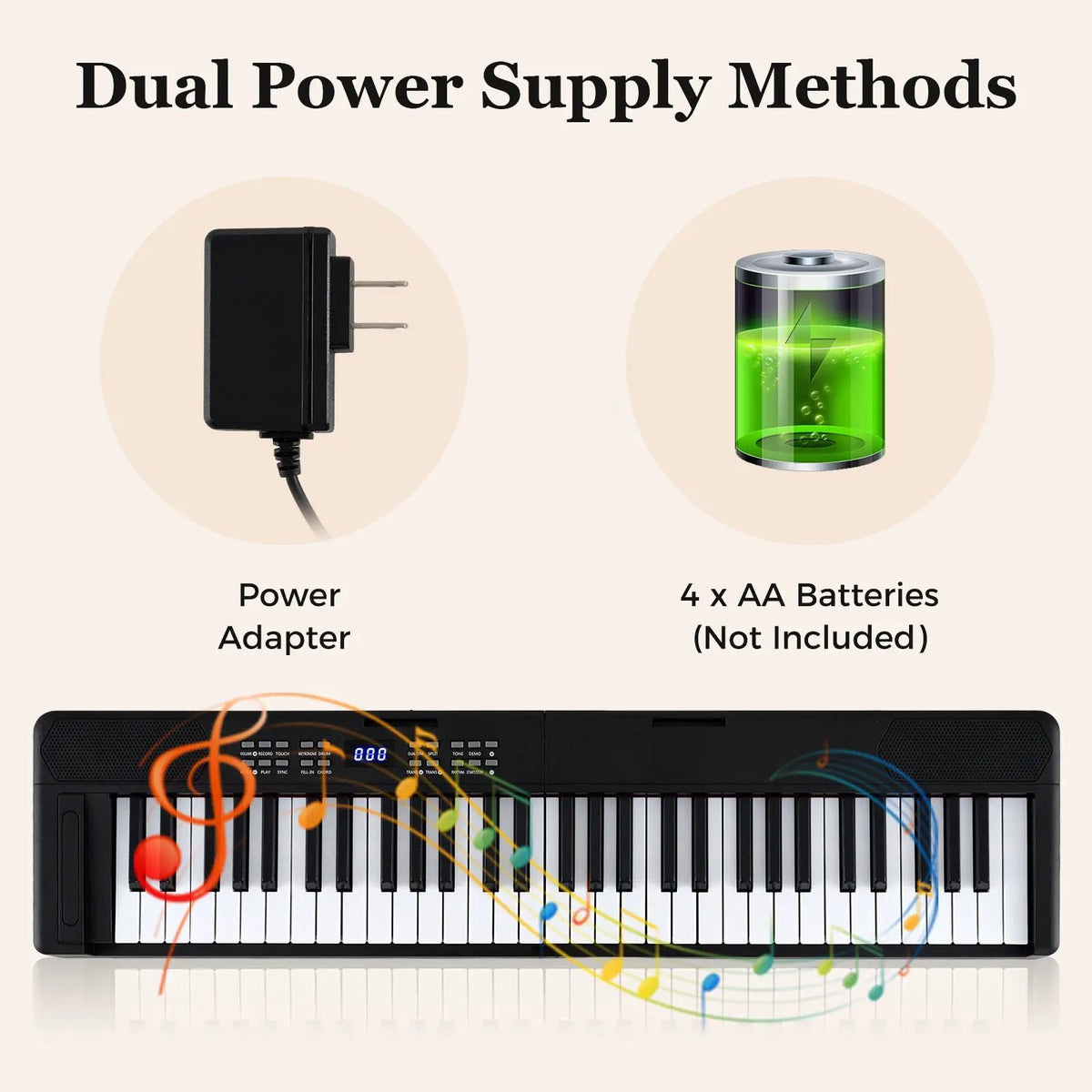 61-Key Foldable Piano Keyboard Full-size Electronic Keyboard with MIDI and Split Function, photo 13 of 24
