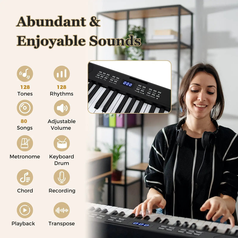 61-Key Foldable Piano Keyboard Full-size Electronic Keyboard with MIDI and Split Function by DirectDeals