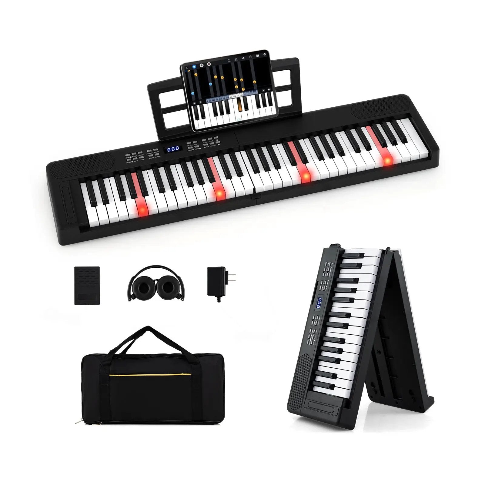 61-Key Foldable Piano Keyboard Full-size Electronic Keyboard with MIDI and Split Function by DirectDeals