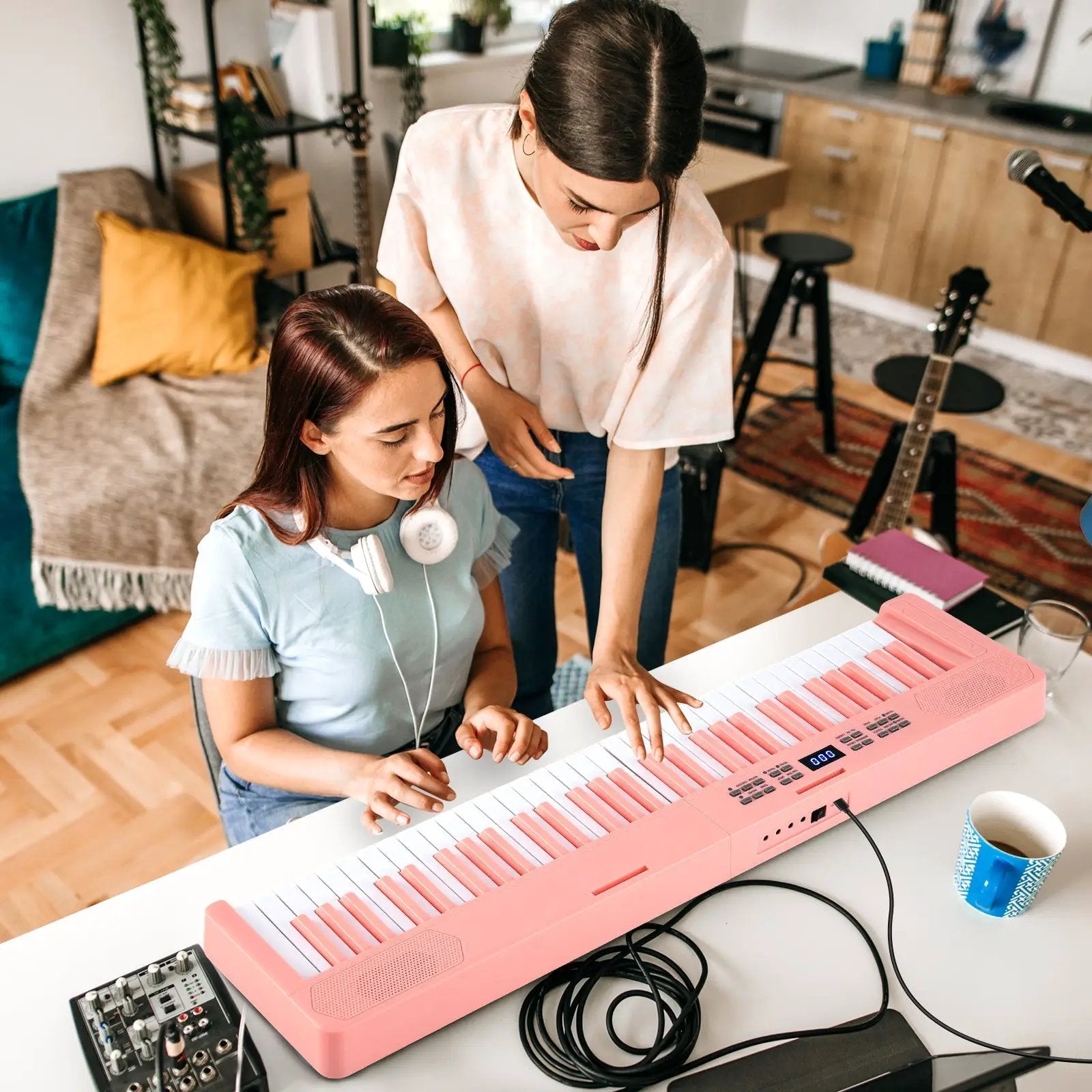 61-Key Foldable Piano Keyboard Full-size Electronic Keyboard with MIDI and Split Function by DirectDeals