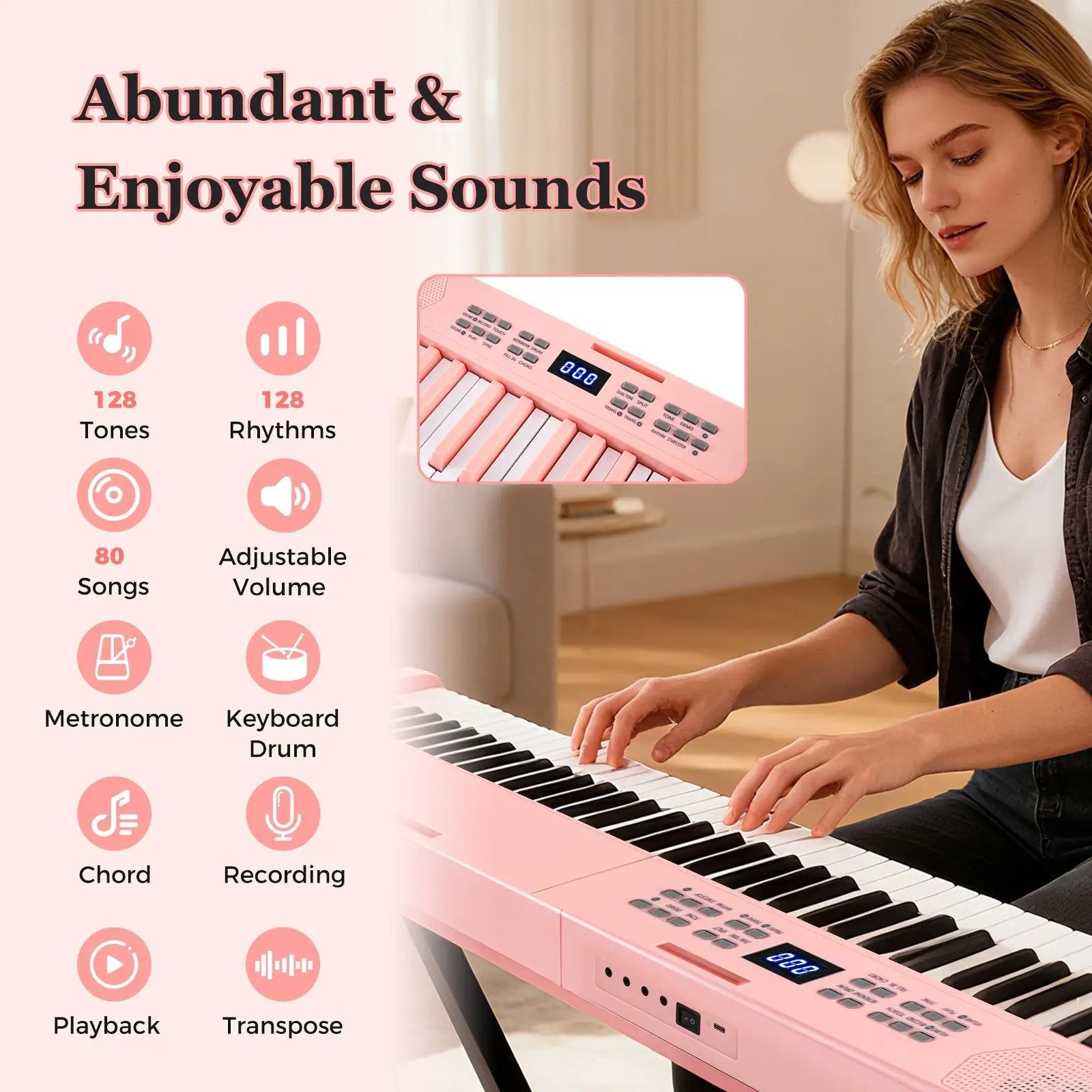 61-Key Foldable Piano Keyboard Full-size Electronic Keyboard with MIDI and Split Function by DirectDeals