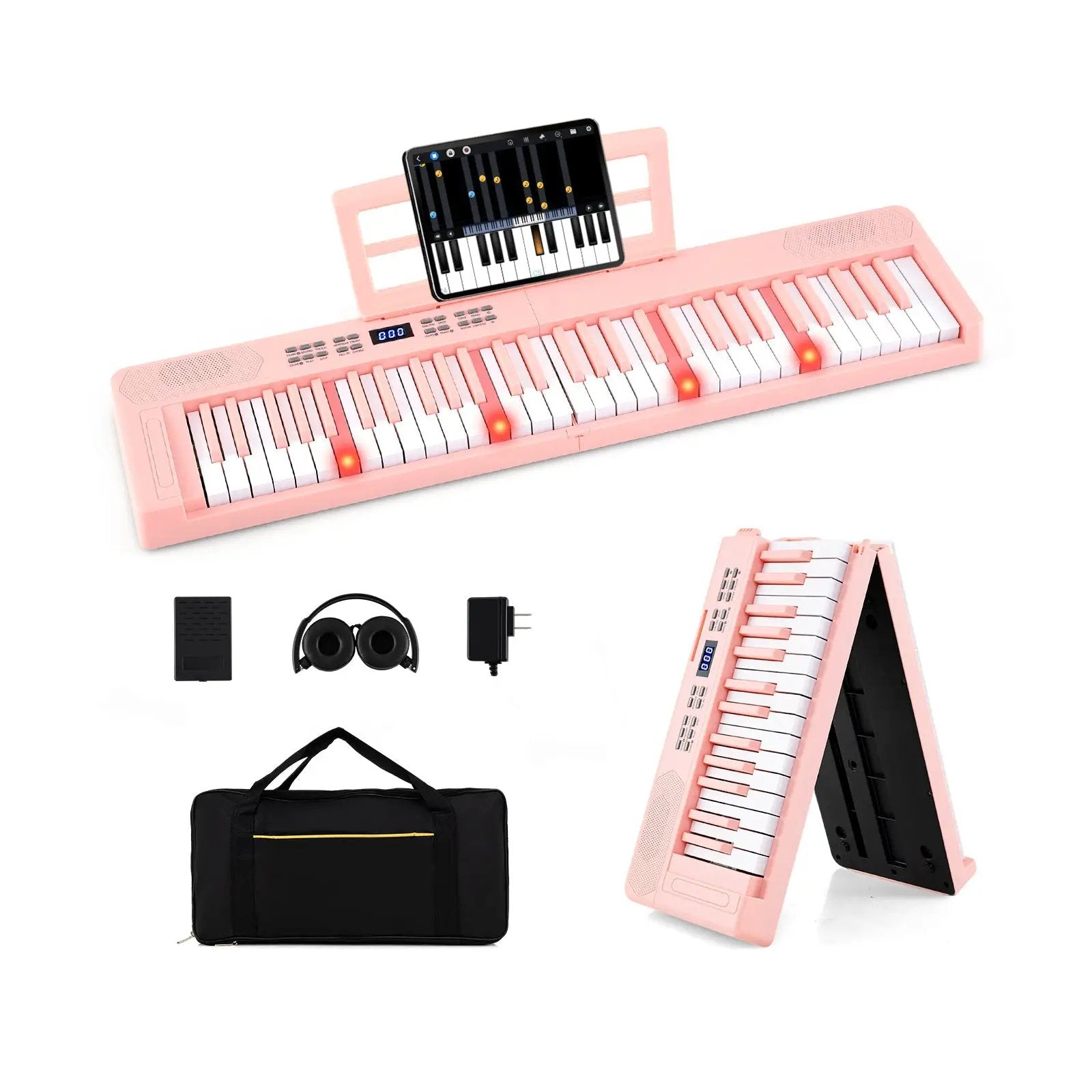 61-Key Foldable Piano Keyboard Full-size Electronic Keyboard with MIDI and Split Function by DirectDeals