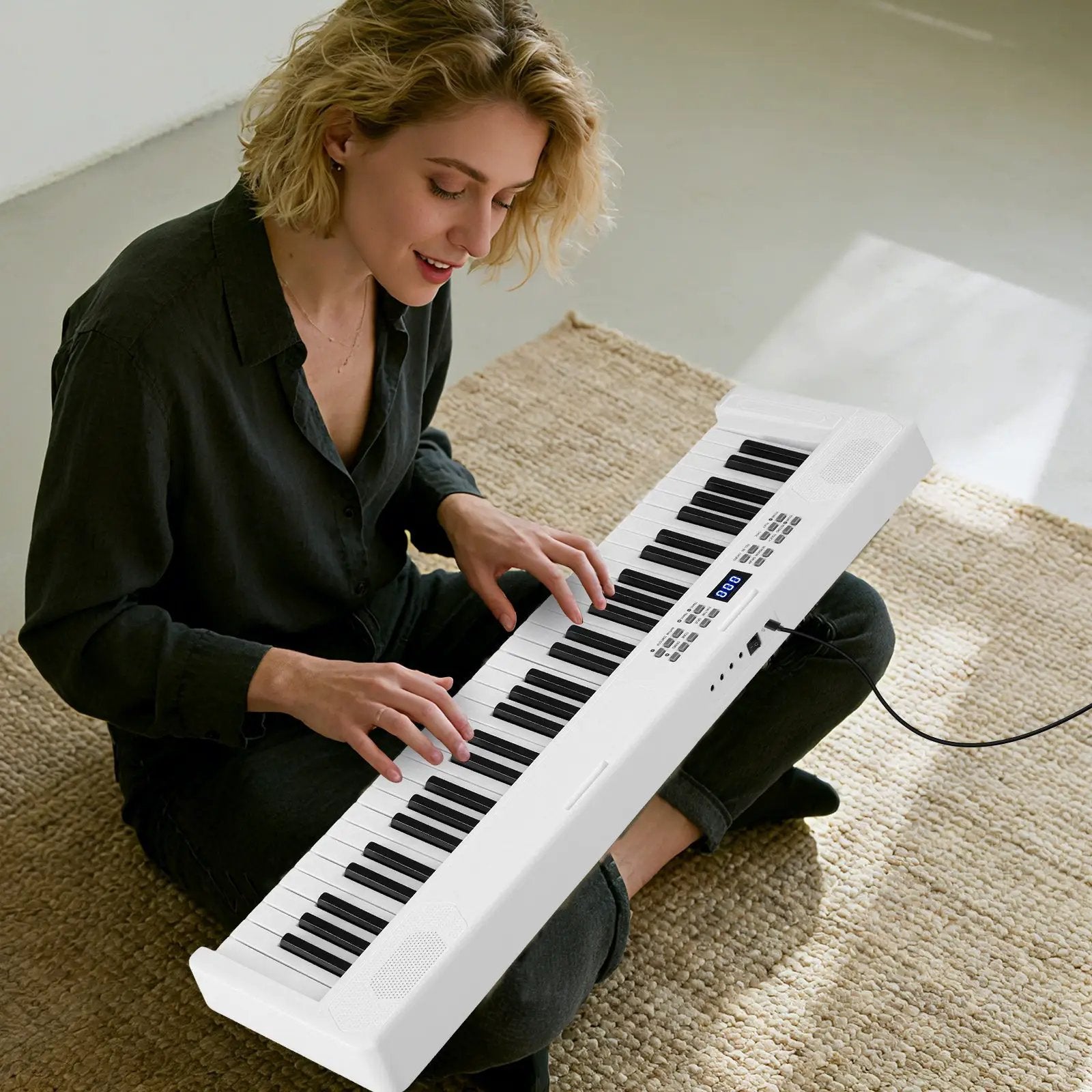 61-Key Foldable Piano Keyboard Full-size Electronic Keyboard with MIDI and Split Function by DirectDeals