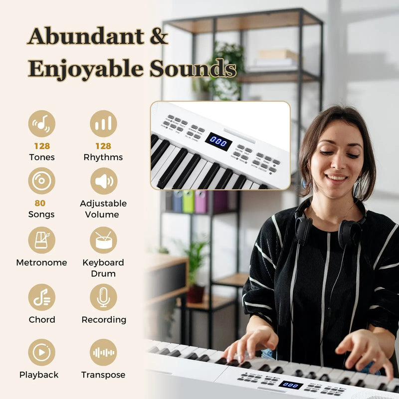 61-Key Foldable Piano Keyboard Full-size Electronic Keyboard with MIDI and Split Function by DirectDeals