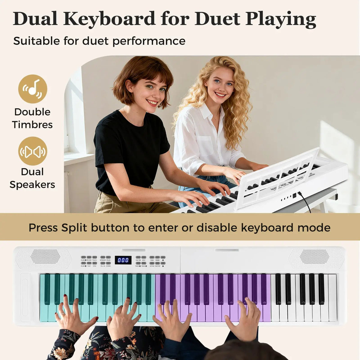 61-Key Foldable Piano Keyboard Full-size Electronic Keyboard with MIDI and Split Function, photo 22 of 24