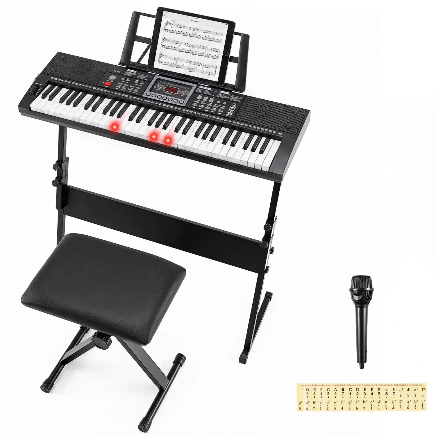 61 Key Keyboard Piano with Stand, Stool & Lighted Keys by DirectDeals
