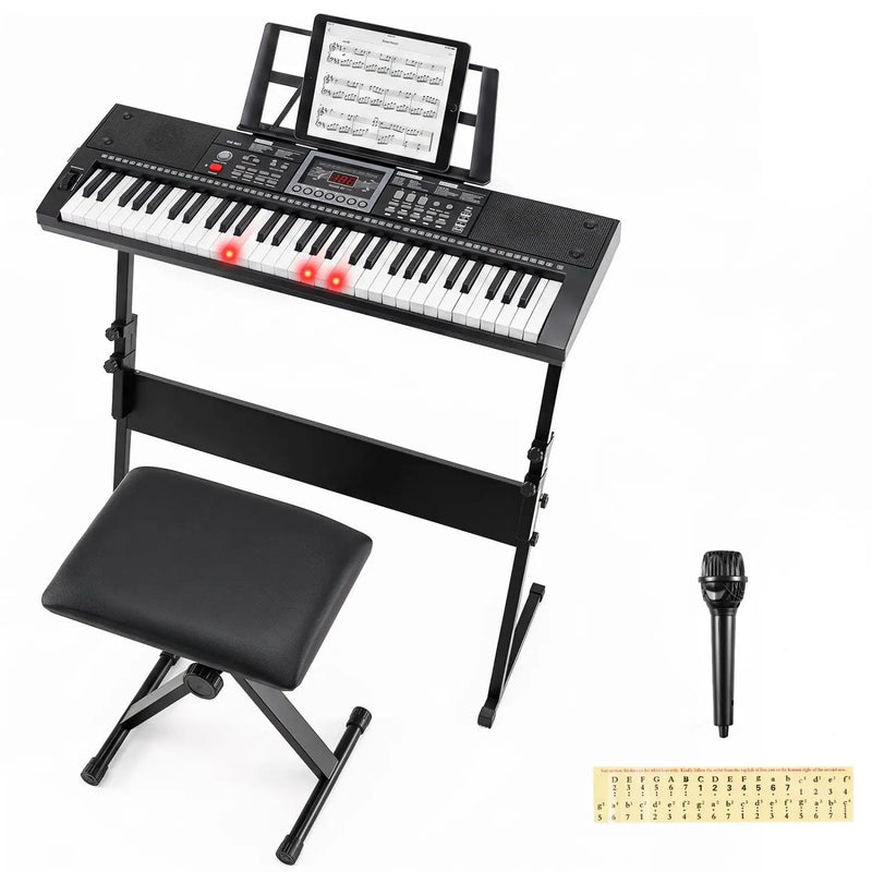 61 Key Keyboard Piano with Stand, Stool & Lighted Keys by DirectDeals