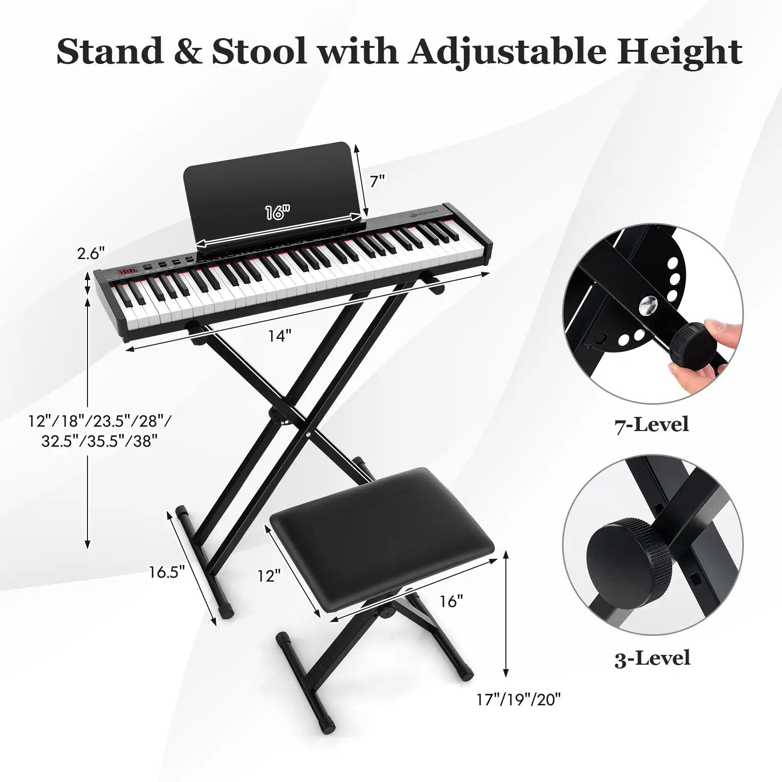 61-Key Portable Electronic Keyboard Piano Complete Digital Piano Set with Stand and Stool by DirectDeals