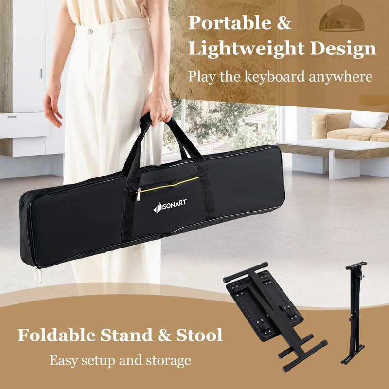 61-Key Portable Electronic Keyboard Piano Complete Digital Piano Set with Stand and Stool by DirectDeals