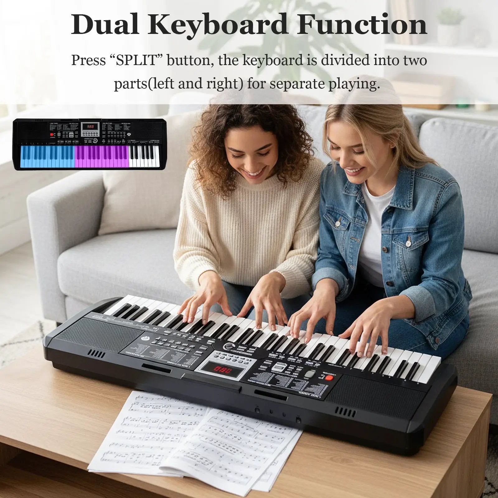 61 Keys Beginners Piano Keyboard Electric Keyboard Kit with Adjustable Stand and Stool-Black by DirectDeals