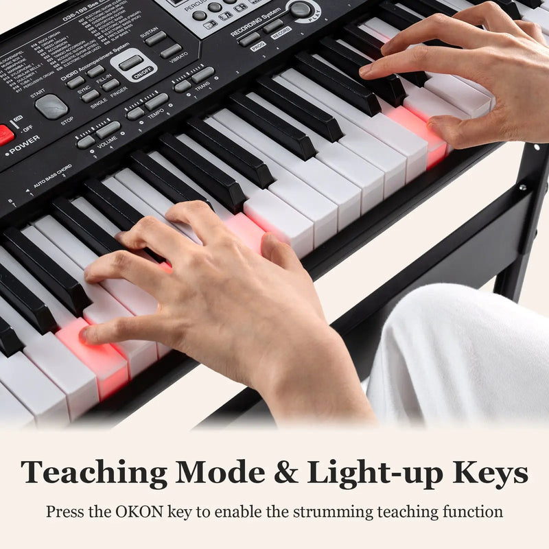61 Keys Beginners Piano Keyboard Electric Keyboard Kit with Adjustable Stand and Stool-Black by DirectDeals