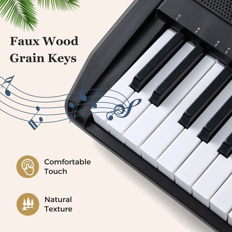 61 Keys Beginners Piano Keyboard Electric Keyboard Kit with Adjustable Stand and Stool-Black by DirectDeals