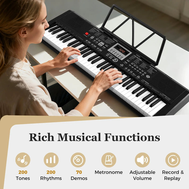 61 Keys Portable Keyboard for Beginners Electric Piano Keyboard Kit with 200 Rhythms and 200 Tones-Black by DirectDeals