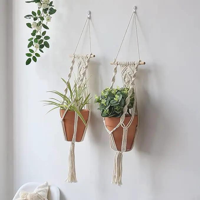 Boho Macrame Plant Hangers - Handmade Hemp Rope Hanging Baskets for Plants with Ceiling Hooks, Bohemian Home Decor Wall Art by GreenHaven Gardens