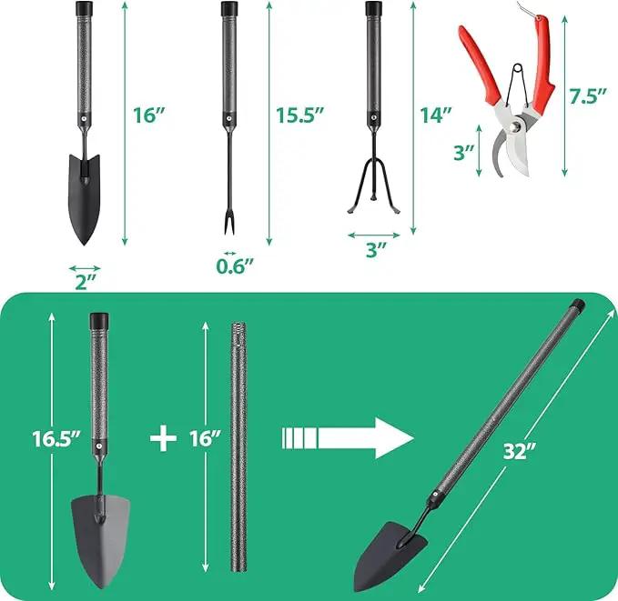 Garden Tool Set,5 Pieces Stainless Steel Heavy Duty Gardening Tool Set with Extendable Long Handle, Include Trowel, Cultivator, Hand Weeder, Pruning Shears, Gardening Gift for Women Kids Men by GreenHaven Gardens