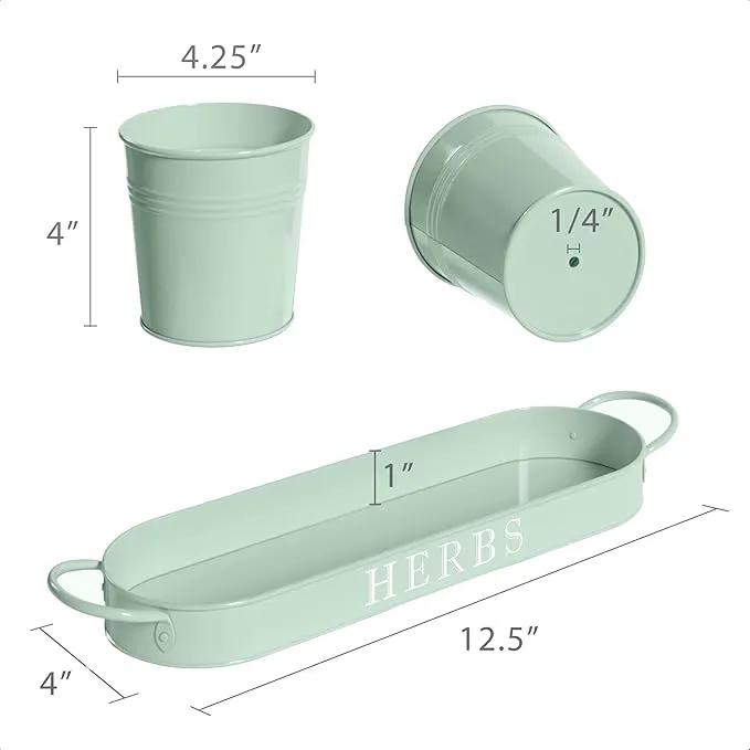 Barnyard Designs Indoor Herb Garden Planter Set with Tray, Metal Windowsill Plant Pots with Drainage for Outdoor or Indoor Plants, Set/3 (Soft Mint) by GreenHaven Gardens