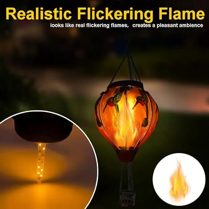 2PC Hot Air Balloon Solar Lantern with 2PC Shepherd Hook, Flickering Flame Hanging Solar Lanterns Outdoor Lights Waterproof Lanterns Decorative Garden Patio Yard Party Decor (Hummingbirds) by GreenHaven Gardens