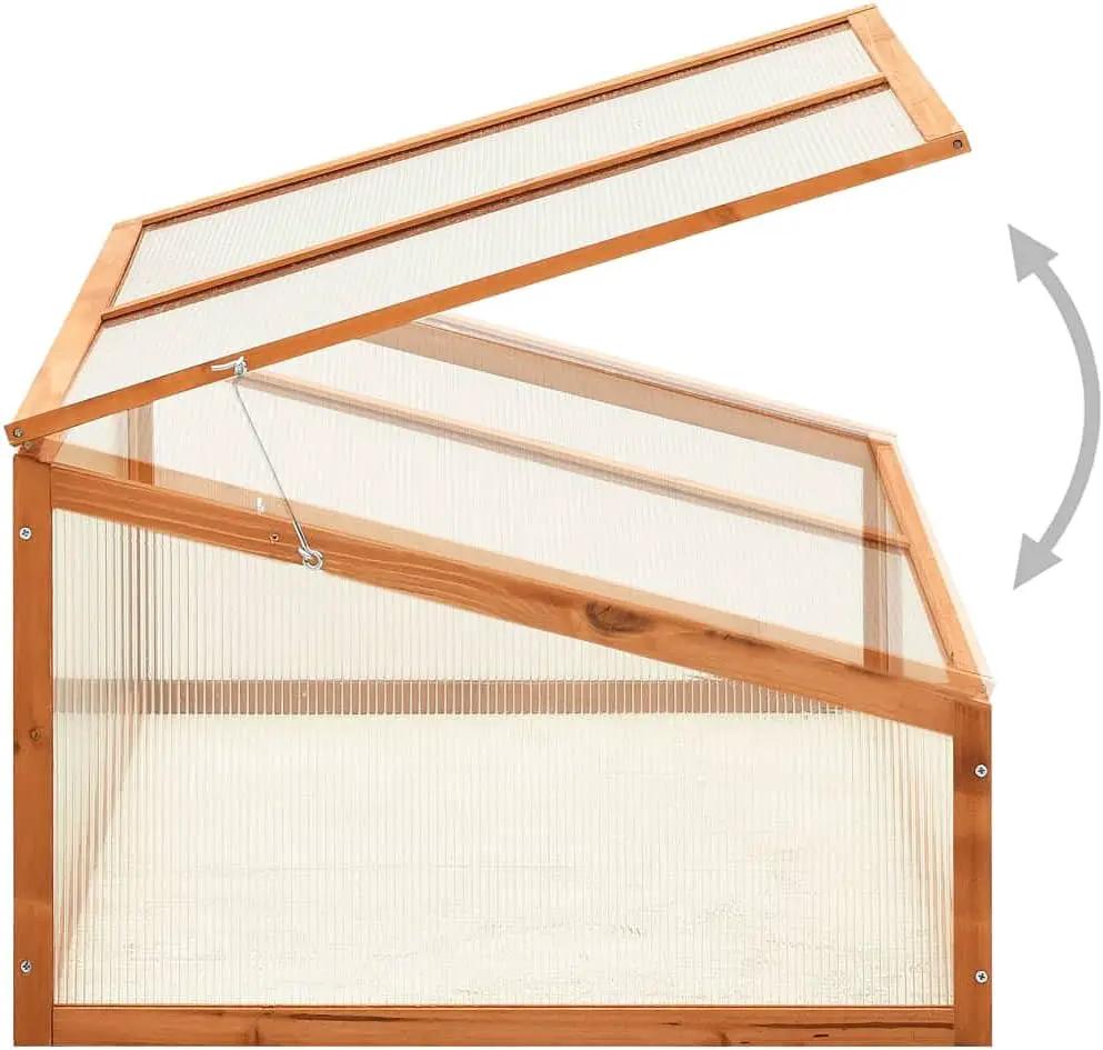 Solid Firwood Garden Portable Wooden Greenhouse, Raised Flower Planter with Open Bottom, Mini Greenhouse Cabinet for Outdoor Indoor Use 39.4"x25.6"x15.7"/Brown by GreenHaven Gardens