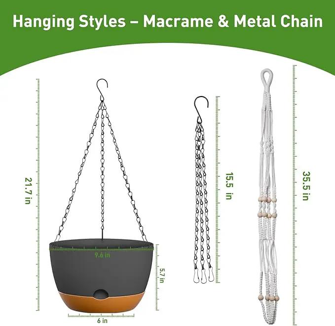 10 Inch Hanging Planters for Indoor & Outdoor Use (2 Pack) - Self-Watering & Drainage Flower Pots with Chain & Macrame Hangers (Deep Gray, 10 in) by GreenHaven Gardens