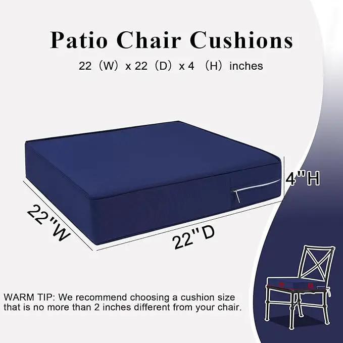 Outdoor Chair Cushions Set of 2 for Patio Furniture 22x22x4 Inch Waterproof Patio Chair Cushion 3 Year Color Fastness Square Elastic Foam Garden Sofa Couch Pads with Ties and Handle,Blue by GreenHaven Gardens