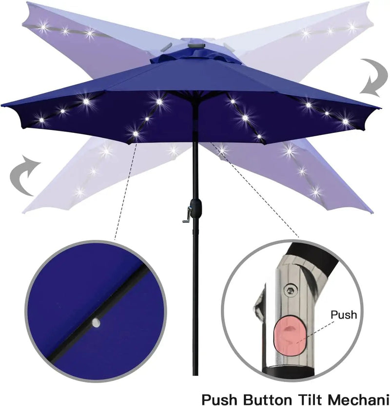 Sunnyglade 9' Solar LED Lighted Patio Umbrella with 8 Ribs/Tilt Adjustment and Crank Lift System (Navy Blue) by GreenHaven Gardens