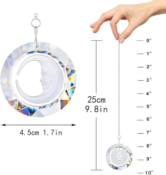 45mm Crystal Suncatcher Round Pendant Rainbow Maker for Home Car Decor (Moon and Sun) by GreenHaven Gardens