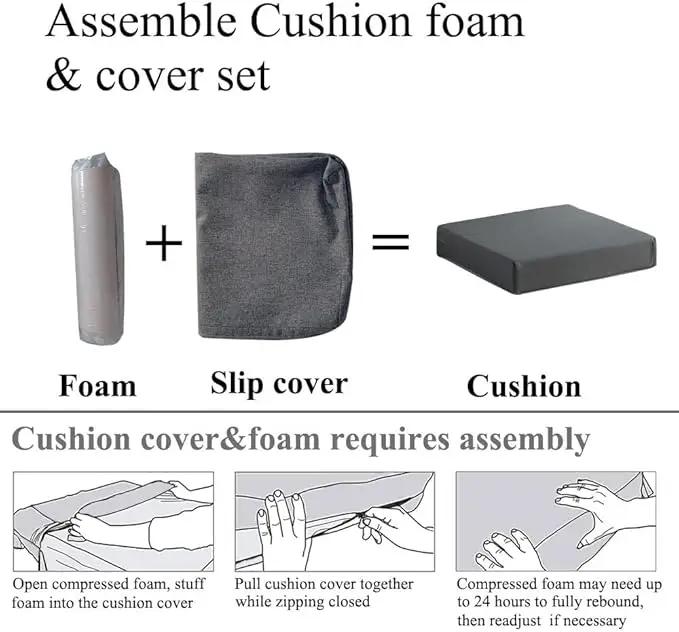 Patio Chair Cushions Set of 2 Non Slip Bottom Chair Pad with Ties Waterproof Square Outdoor Seat Cushion Replacement for Garden Swing Furniture 20x20 Inch, Light Khaki by GreenHaven Gardens