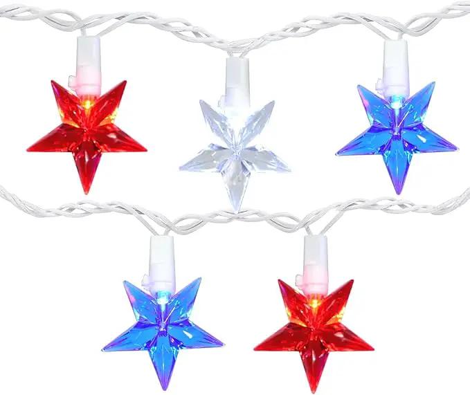 50 LED Red White and Blue Star Lights, 18.5FT 4th of July Lights Plug in, Patriotic Decorations Outdoor Star String Light for Home Patio Porch Garden Memorial Day Independence Day Decor, White Wire by GreenHaven Gardens