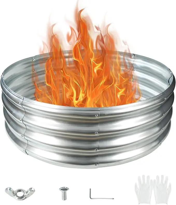 Durable Round Galvanized Steel Raised Garden Bed for Planting,Round Galvanized Steel Fire Ring/Fir Pit 32-Inch for Outdoor,0.8MM Thick (32 ins Diameter x 12 ins high, Silver) by GreenHaven Gardens