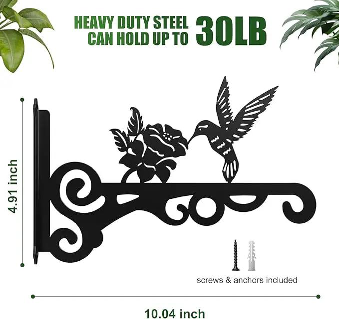 2-Pack Aesthetic Wall Plant Hanger Indoor and Outdoor – 10 Inch Metal Hanging Plant Bracket with Beautiful Bird Pattern – Anti Rust Plant Hooks for Hanging Plants, Bird Feeder, Wind Chime, Lantern by GreenHaven Gardens