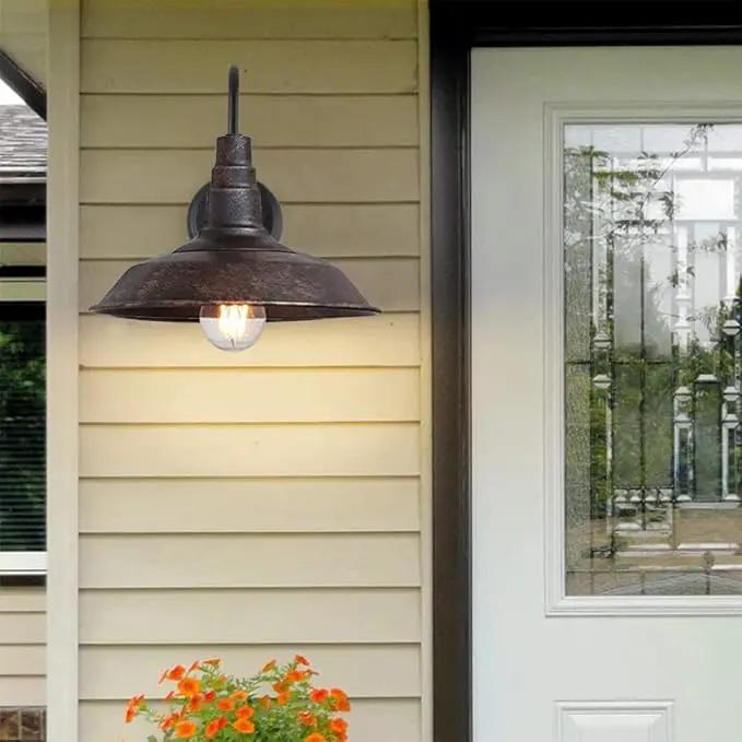 Outdoor Wall Light, 9.8" Iron Art Gooseneck Wall Lanterns, E26 Retro Barn Lights, Indoor and Outdoor Wall Mounted Lighting Waterproof Wall Sconce Light, for Porch, Garage by GreenHaven Gardens