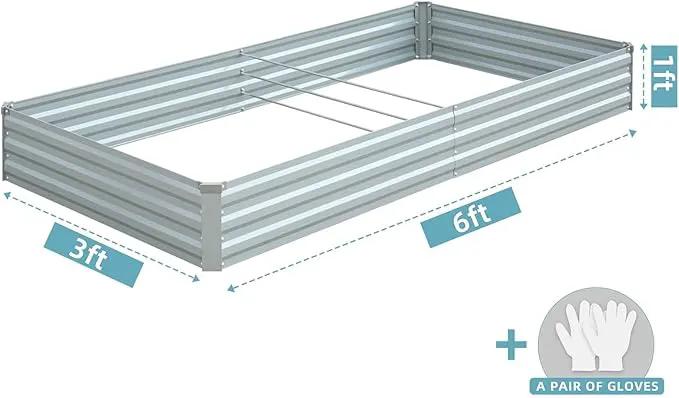Raised Garden Bed,Galvanized Raised Garden Beds Outdoor for Vegetables Flowers Herbs, Raised Bed Planter Box, Metal Raised Garden Bed Kit with Gloves, 6x3x1ft,Gray by GreenHaven Gardens