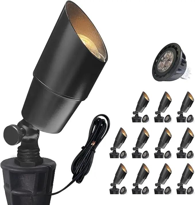 COLOER Brass Low Voltage Landscape Spotlight(Black) 12-Pack with 5W Aluminum Housing MR16 LED Bulb 2700K 450LM CRI85+,12V AC/DC Outdoor Uplighting, Directional Garden Patio Spot Up Light(101B-Black) by GreenHaven Gardens