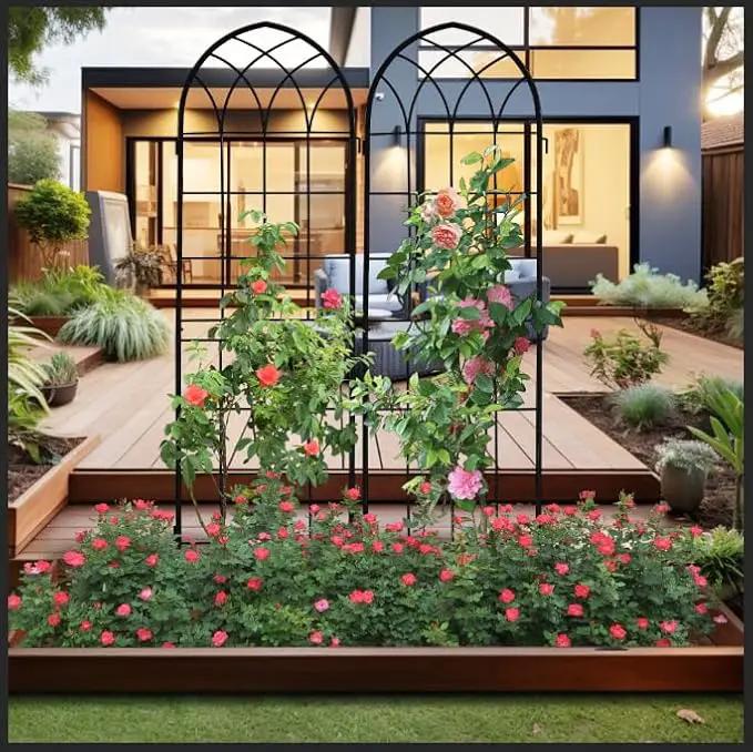 LZRS 2 Pack 71x20in Rustic Iron Arch Decoration Garden Trellis with Black Metal Coating – Perfect for Supporting Climbing Plants Outdoor, Roses, Vines, Flowers, and Vegetables. by GreenHaven Gardens
