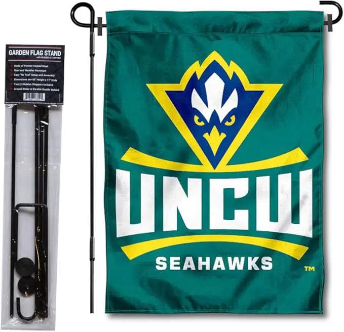 College Flags & Banners Co. North Carolina Wilmington Seahawks Garden Flag with Stand Holder by GreenHaven Gardens