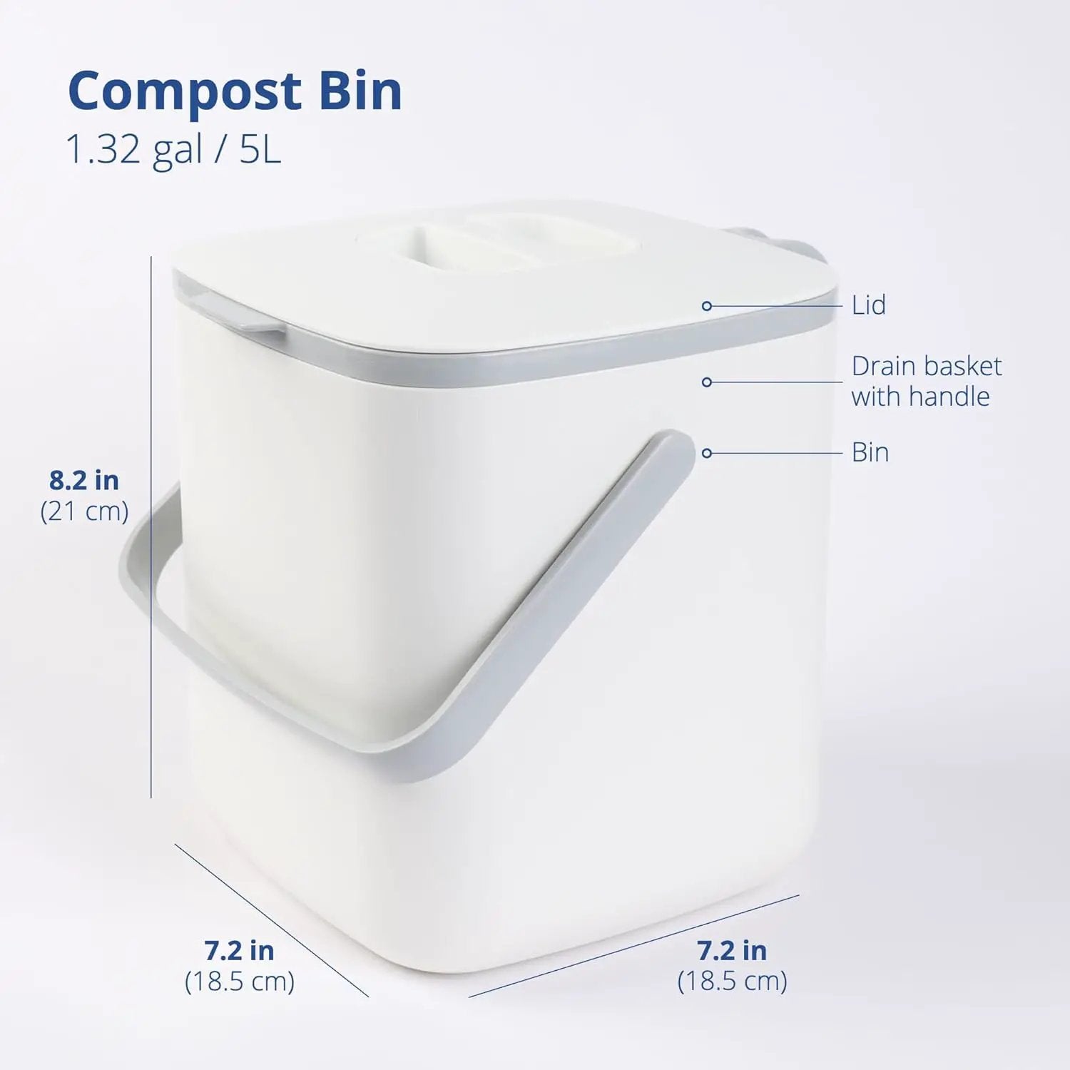 BLUE GINKGO Kitchen Compost Bin [5L / 1.32 GAL] – Filter-Free, Odor-Tight Countertop Food Waste Pail with Handles (Made in Korea, White) by GreenHaven Gardens