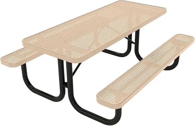 Coated Outdoor Furniture Heavy-Duty Portable Outdoor Picnic Table, Thermoplastic Coated Punched Steel Commercial-Grade Patio Dining Furniture Made in America (6ft Rectangular, Tan) by GreenHaven Gardens