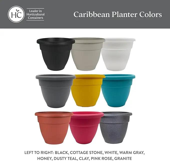 The HC Companies Caribbean Planter Pot - Outdoor & Indoor Plant Pot with Drainage Hole & Plug - Rolled Rim Plastic Pots for Plants & Flowers - Decorative Plant Pot (14" Honey, Pack of 2) by GreenHaven Gardens