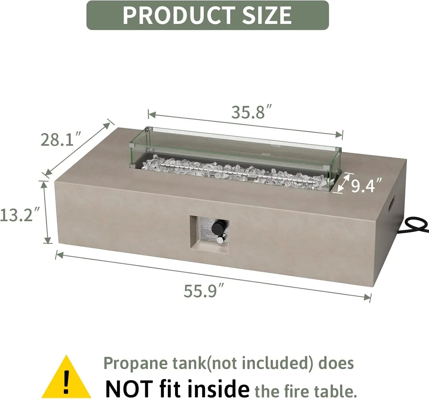 COSIEST Outdoor Propane Fire Pit Table, 56-inch x 28-inch Rectangle Gray Concrete-Like Finish, CSA Certified, 50,000 BTU Stainless Steel Burner w Transparent Gray Fire Glass, Wind Guard, Raincover by GreenHaven Gardens