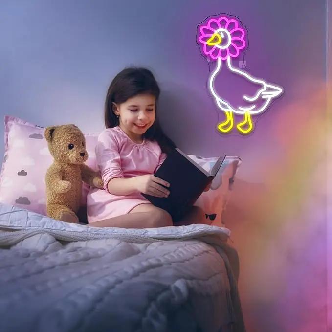Duck Neon Sign Pink Daisy Duck Neon Signs for Wall Decor,USB Connectivity Dimmable Flower Duck Neon Light Signs for Bedroom Living Room Kids Room Apartment Home Bar Birthday Party by GreenHaven Gardens