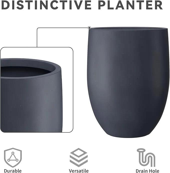 Kante 21.7" H Dark Gray Concrete Tall Planter, Large Outdoor Indoor Decorative Pot with Drainage Hole and Rubber Plug, Modern Round Style for Home and Garden by GreenHaven Gardens