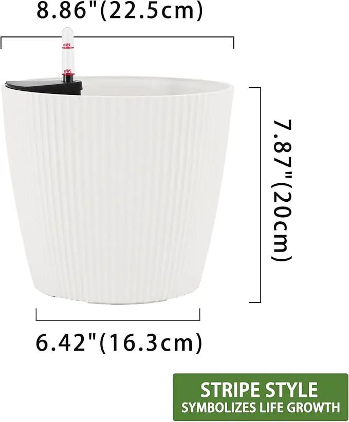 Dexceder 9x8 Self Watering Planters Indoor, Inner Mat Design, Table Flower Plant Pot with Water Level Indicator (2 Pack, White) by GreenHaven Gardens