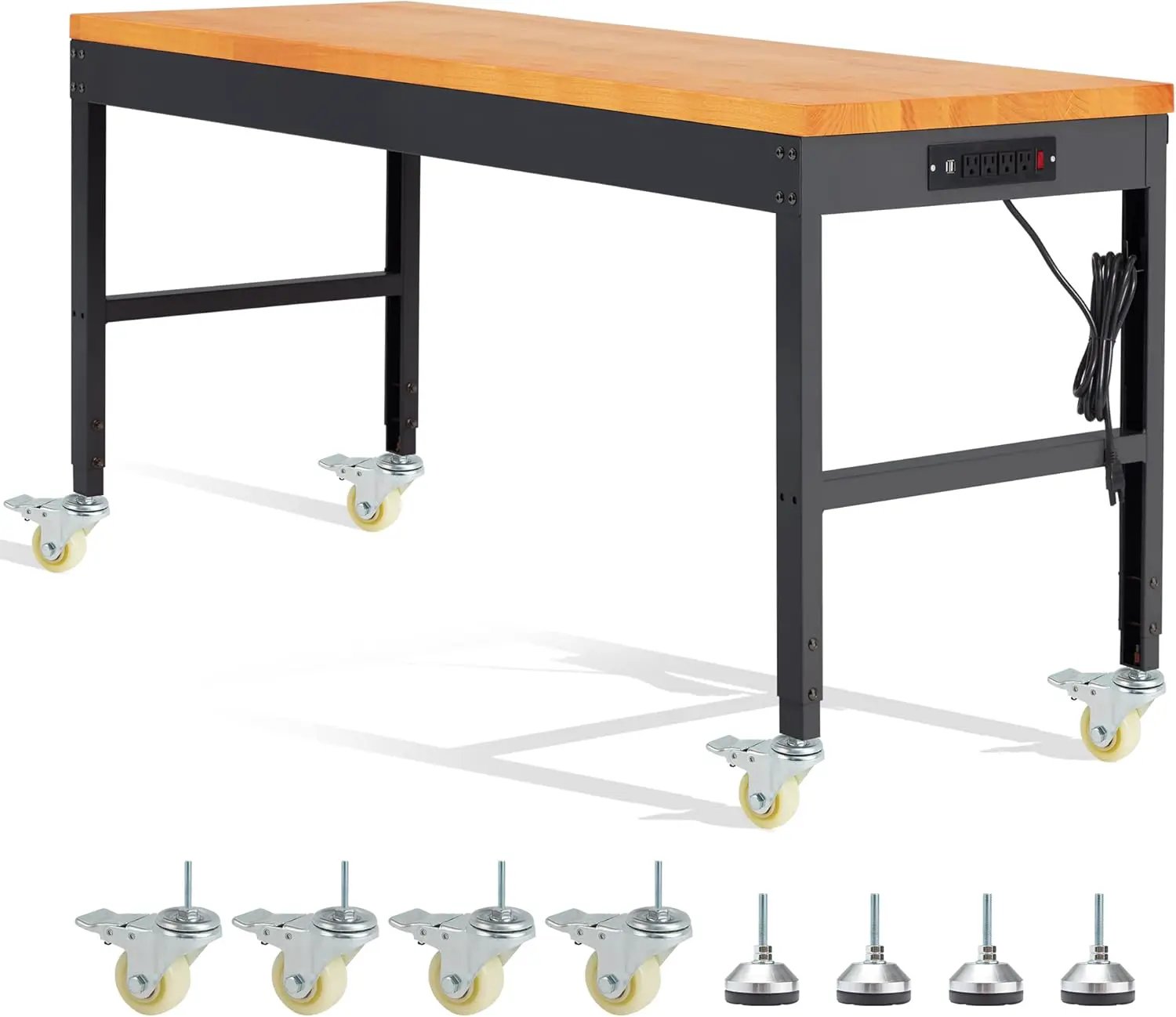 HABUTWAY Height Adjustable Workbench with Wheels 60" 2000 Lbs Capacity Solid Wood Work Station Heavy-Duty Rolling Work Tables for Garage Party Shop Office by GreenHaven Gardens