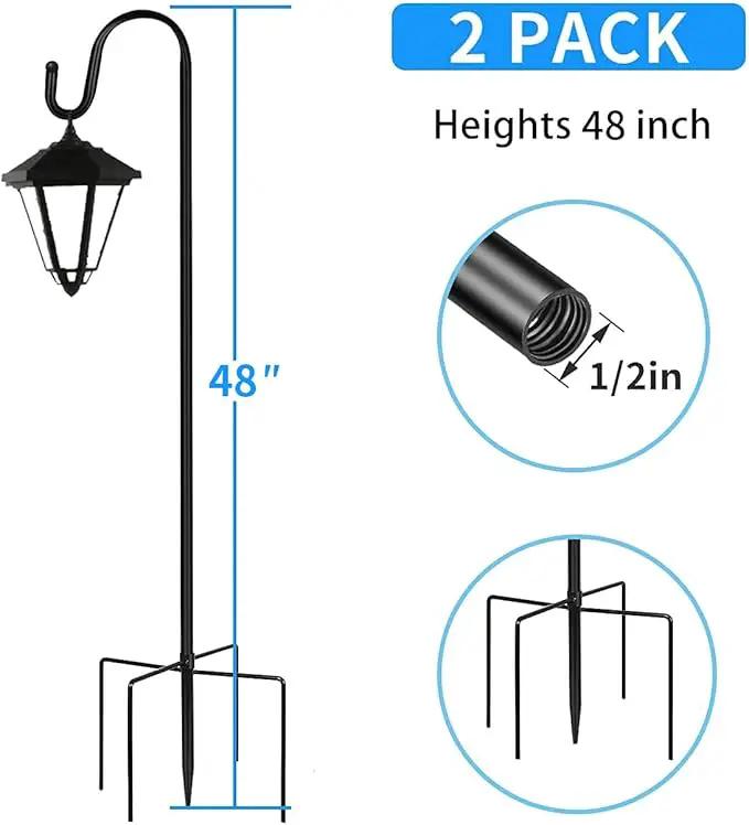 JOYSEUS Shepherd Hooks 2 Pack - 48 Inches High 1/2 Inch Thick Adjustable Rust Resistant Shepards Hooks for Outdoor Solar Lights, Lanterns, Flower Basket, Bird Feeder. by GreenHaven Gardens