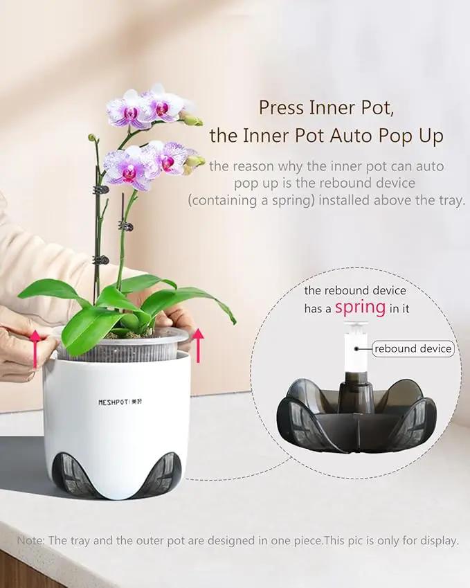 5 inch Orchid Pots with Holes for Repotting with Excellent Airflow, Set of 1, Double Layer Plastic Imitate Ceramic Orchid Planter, Clear Orchid Pot Match Decorative Orchid Container by GreenHaven Gardens