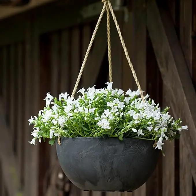 Root & Vessel Self Watering Hanging Planter for Indoor or Outdoor Plants, Unique Marbled Hanging Basket Made of Eco-Friendly Blend of Stone & Plastic, Black, 10" by GreenHaven Gardens